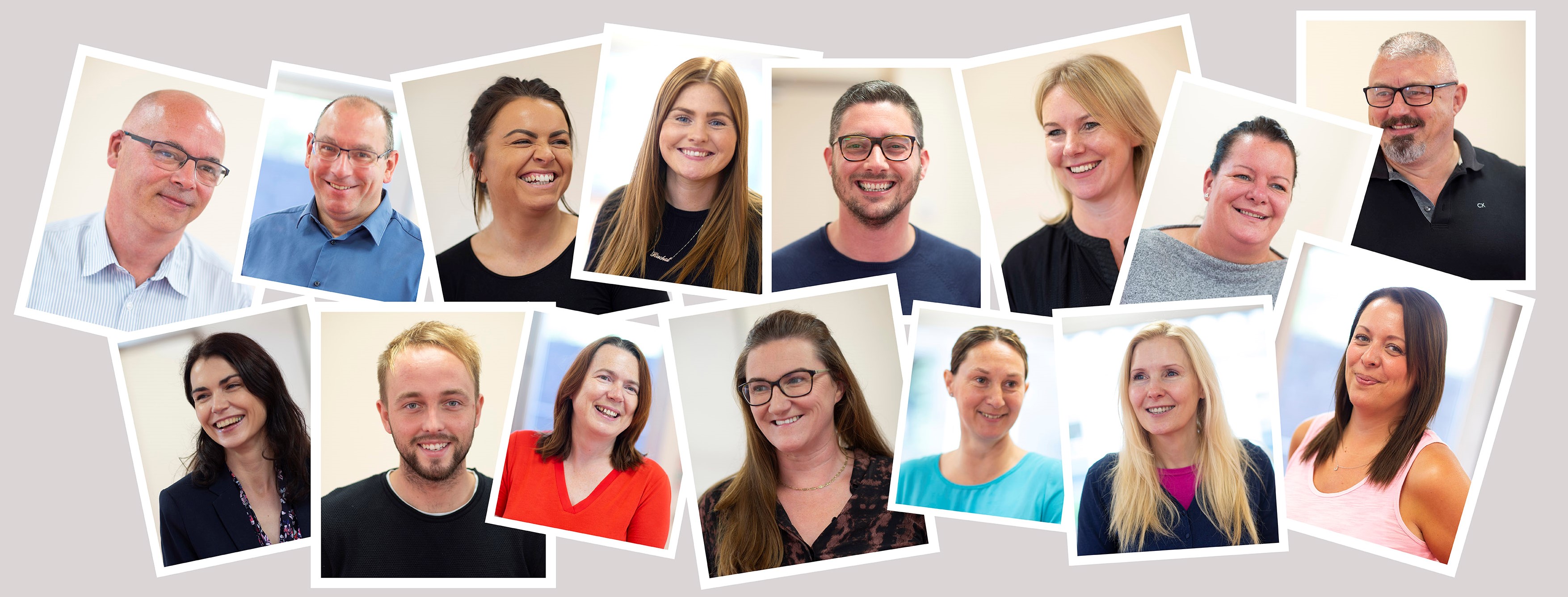 15 head and shoulders shots of smiling people